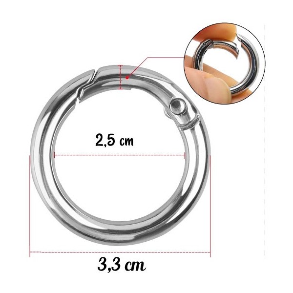 Lot de 4 Boucles argent  33 mm à Anneau Métallique avec Ressort