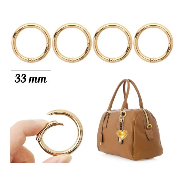 Lot de 4 Boucles doré 33 mm à Anneau Métallique avec Ressort