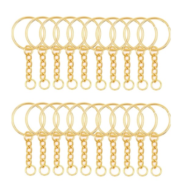 Set de 20 porte- clés simple doré avec anneaux d'assemblage