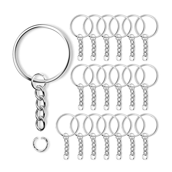 Set de 20 porte- clé simple argent avec anneaux d'assemblage