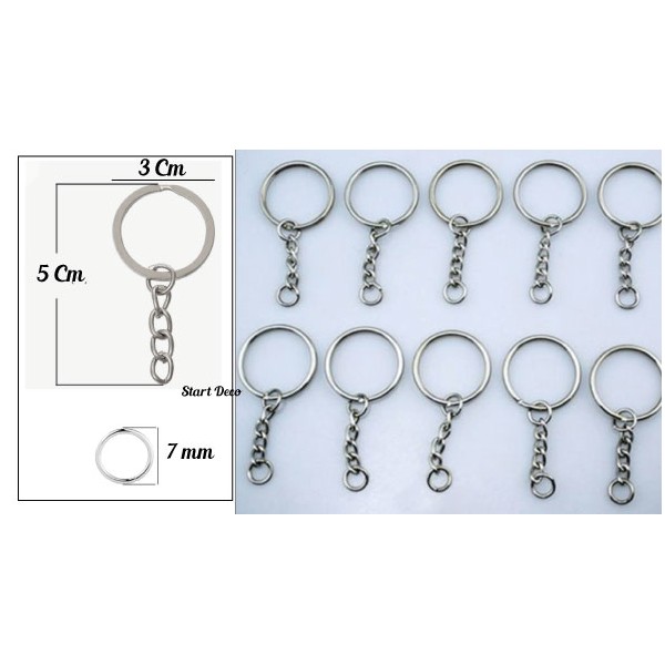 Set de 10 porte clés simple argent avec anneaux d'assemblage