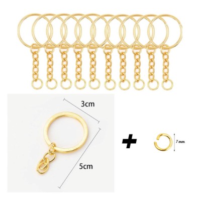 Set de 20 porte- clés simple doré avec anneaux d'assemblage