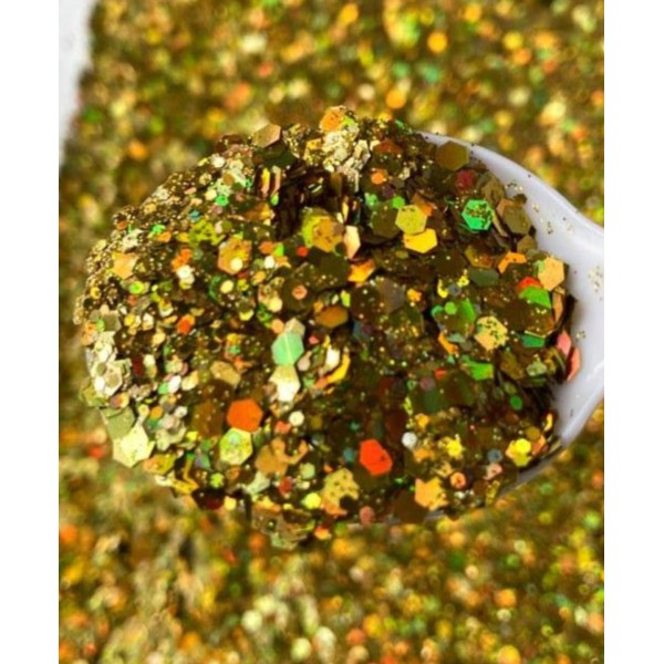 Sachet 25gm paillette doré  forme hexagone holographique