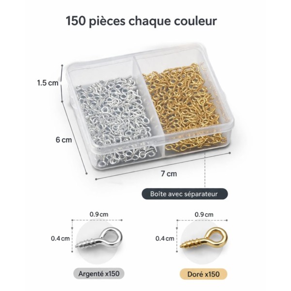 Boite clous d'œil 300 pièces  argent +doré