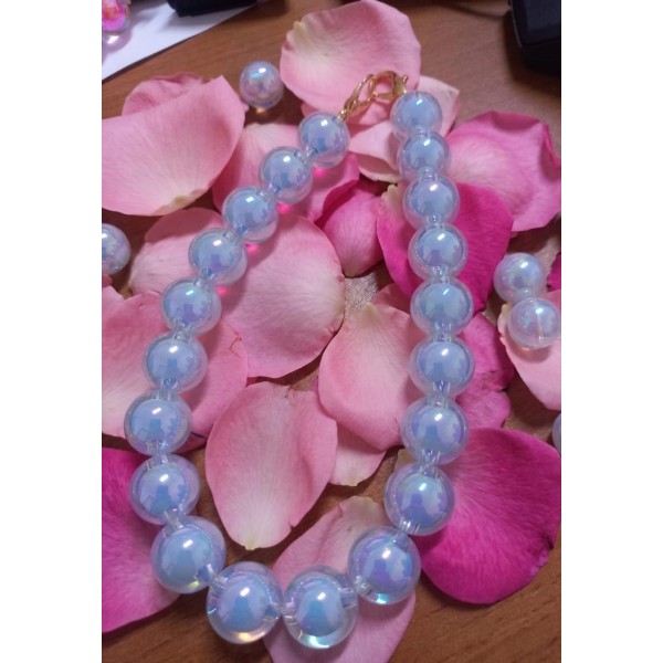 Chaîne sac  à main en perle rond bleu (33 cm)