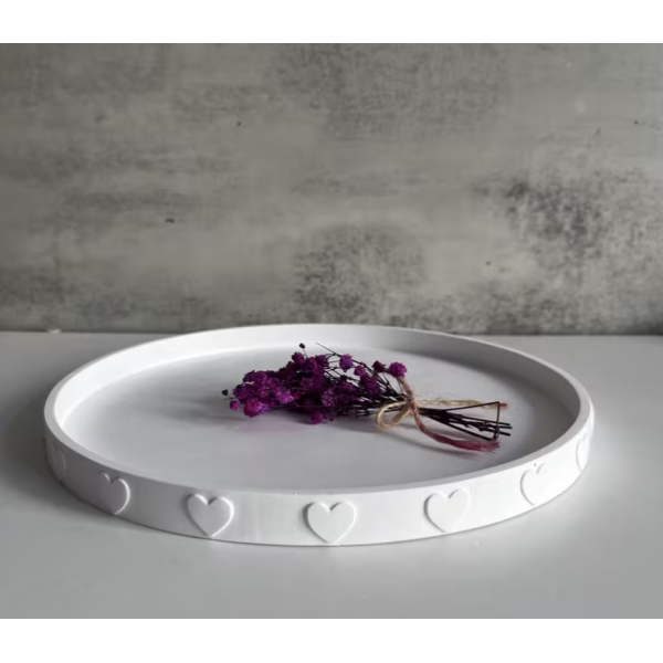 Moule en Silicone Grand Plateau Rond avec Motifs Cœurs en Relief (26,5 cm)