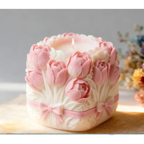 Bougie Panier de Tulipes avec Nœuds